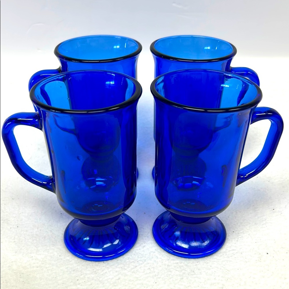 Vintage 1980’s cobalt blue glass set of 4 Irish Coffee “mugs by Anchor Hocking